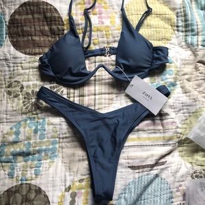 Gunmetal blue high rise bikini